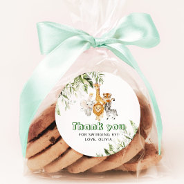 Pegatina Redonda Fiesta de cumpleaños safari con acuarela de género