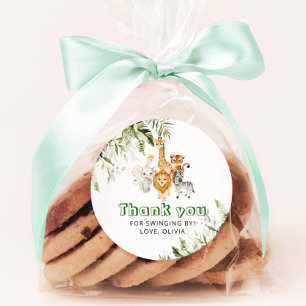 Pegatina Redonda Fiesta de cumpleaños safari con acuarela de género