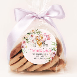 Pegatina Redonda Fiesta de cumpleaños safari de acuarela de niña