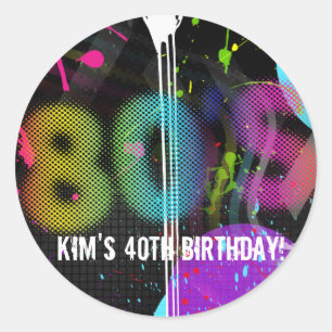 Pegatina Redonda Fiesta de cumpleaños Splash Arcoíris Retro Bash de