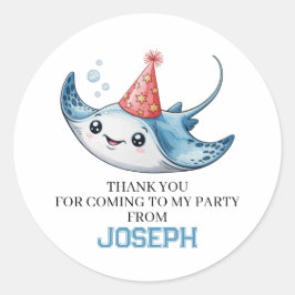 Pegatina Redonda Fiesta de cumpleaños Stingray Gracias