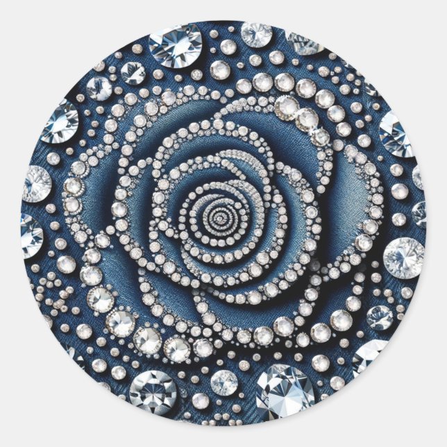 Pegatina Redonda Fiesta de Cumpleaños Sweet 16 Diamond Rose & Denim (Anverso)