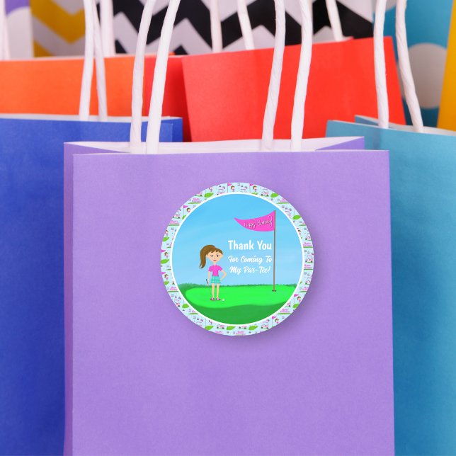 Pegatina Redonda Fiesta de cumpleaños temática de golf para chicas  (Subido por el creador)
