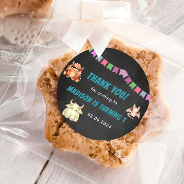 Pegatina Redonda Fiesta de cumpleaños temática de pequeños monstruo