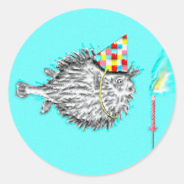 Pegatina Redonda Fiesta de cumpleaños temática de pescado