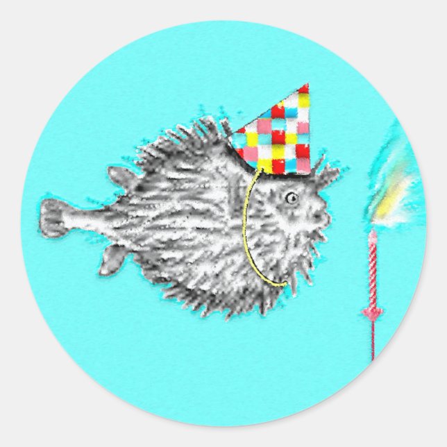 Pegatina Redonda Fiesta de cumpleaños temática de pescado (Anverso)