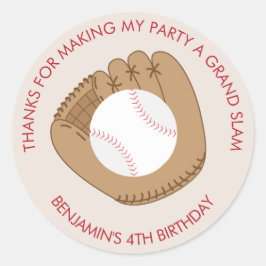Pegatina Redonda Fiesta de cumpleaños temática del béisbol