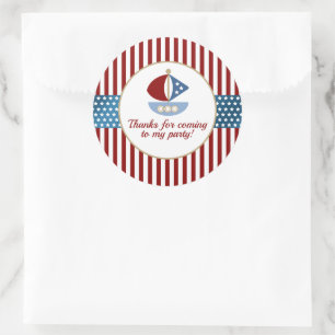 Pegatina Redonda Fiesta de cumpleaños temática náutica divertida