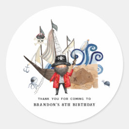 Pegatina Redonda Fiesta de cumpleaños temática pirata gracias a fav