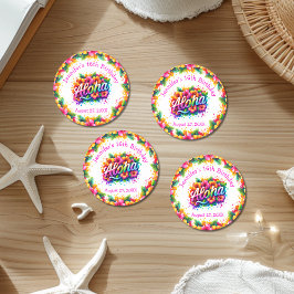 Pegatina Redonda Fiesta de Cumpleaños Tropical Aloha Luau