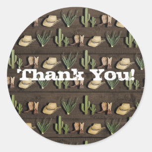 Pegatina Redonda Fiesta de Cumpleaños Vaquera del Oeste Rodeo Rústi