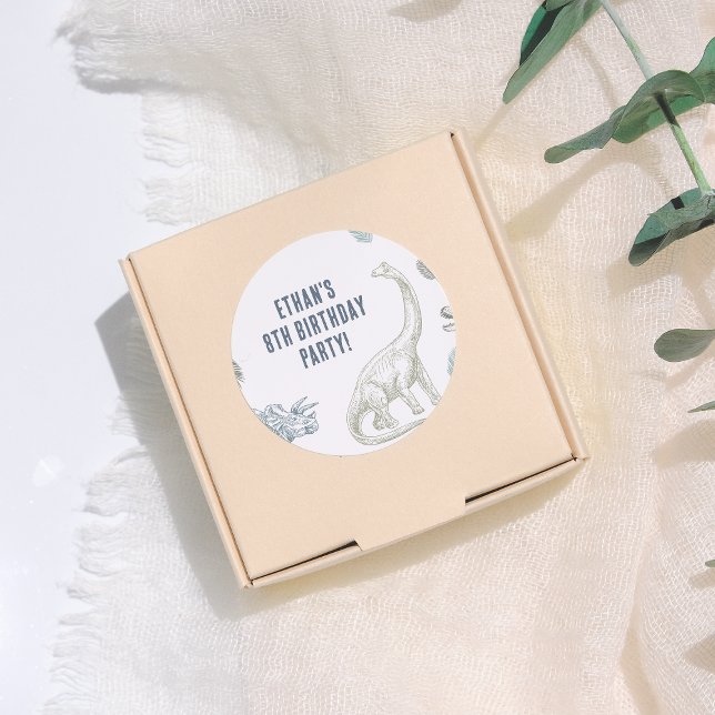 Pegatina Redonda Fiesta de cumpleaños verde y azul de los dinosauri (Subido por el creador)