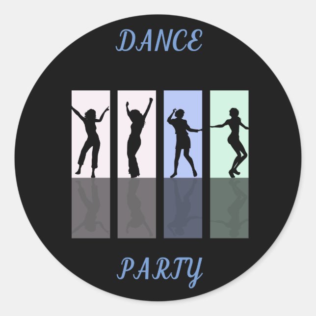 Pegatina Redonda Fiesta de danza brillantes pegatinas. (Anverso)
