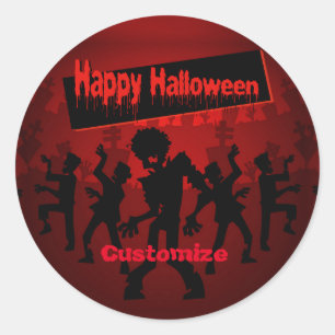 Pegatina Redonda Fiesta de danza zombie Feliz Halloween