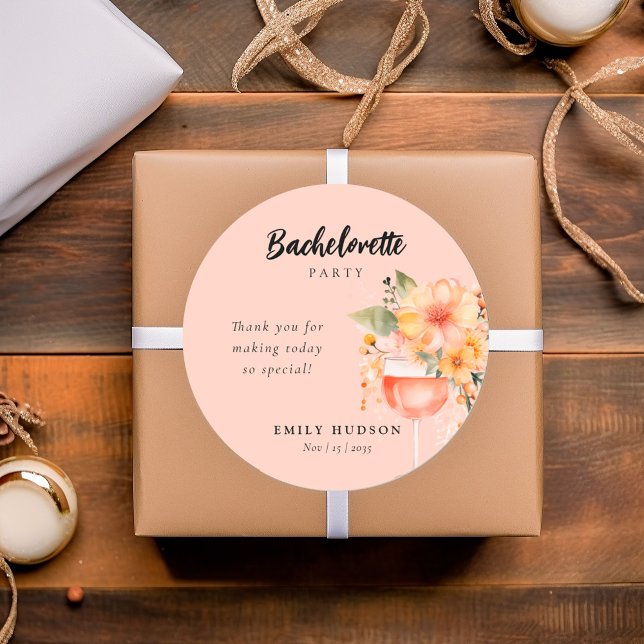 Pegatina Redonda Fiesta de Despedida con Aperol Spritz Floral (Subido por el creador)