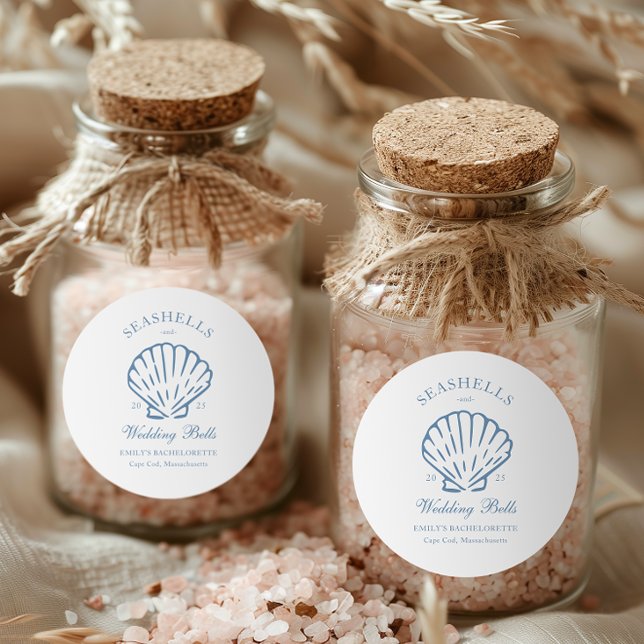 Pegatina Redonda Fiesta de Despedida de Soltera con Conchas y Campa (Subido por el creador)