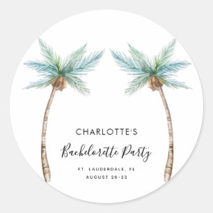 Pegatina Redonda Fiesta de Despedida de Soltera con Palmeras Tropic