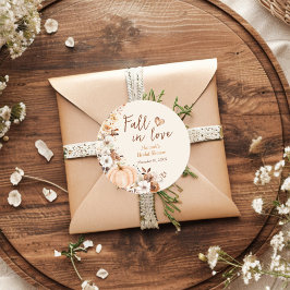 Pegatina Redonda Fiesta de Despedida de Soltera de Calabaza Enamóra