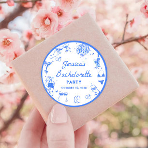 Pegatina Redonda Fiesta de Despedida de Soltera de Cóctel Disco Azu