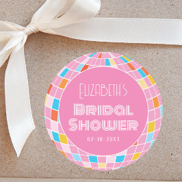 Pegatina Redonda Fiesta de Despedida de Soltera Disco Rosa Espacio