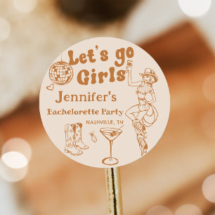 Pegatina Redonda Fiesta de Despedida de Soltera Disco Vaquera Rodeo