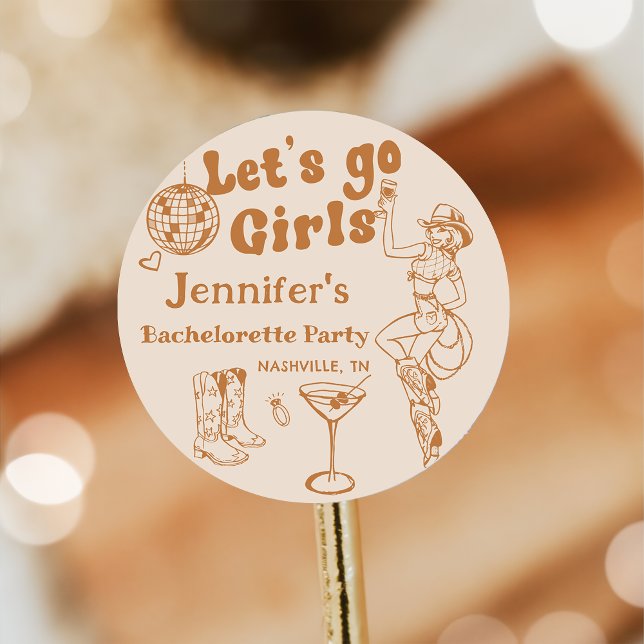 Pegatina Redonda Fiesta de Despedida de Soltera Disco Vaquera Rodeo (Subido por el creador)