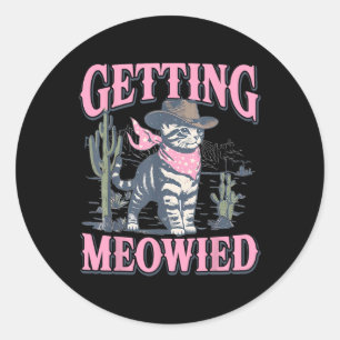 Pegatina Redonda Fiesta de Despedida de Soltera Meowdy Vaquera Meow