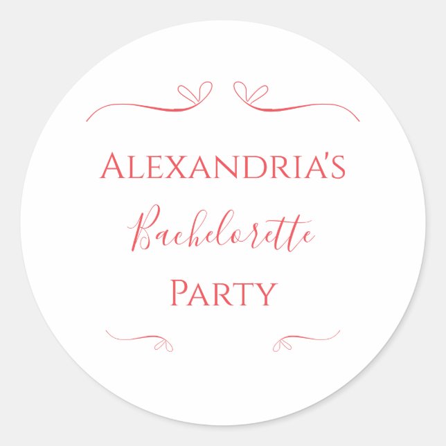 Pegatina Redonda Fiesta de Despedida de Soltera Mínima Moderna (Anverso)