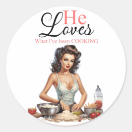 Pegatina Redonda Fiesta de Despedida de Soltera Retro Rosa Pinup