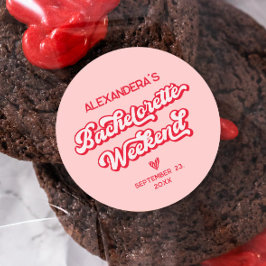 Pegatina Redonda Fiesta de Despedida de Soltera Roja y Rosa en Vega