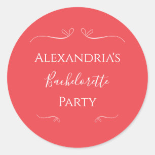 Pegatina Redonda Fiesta de Despedida de Soltera Rosa Moderno Rojo