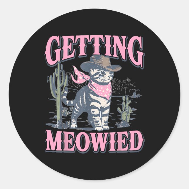 Pegatina Redonda Fiesta de Despedida de Soltera Vaquera Meowdy Se V (Anverso)