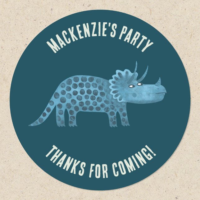 Pegatina Redonda Fiesta de Dinosaurios Gracias (Triceratops dinosaur party thank you sticker)