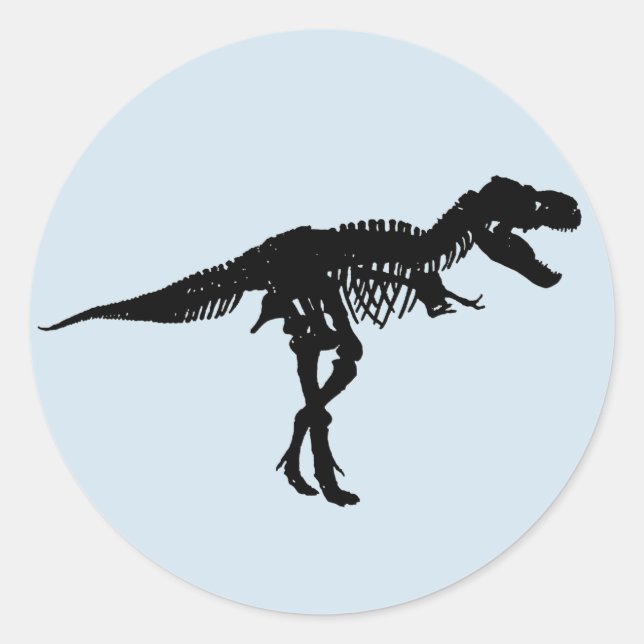 Pegatina Redonda Fiesta de Dinosaurios Tyrannosaurus Rex Skeleton P (Anverso)