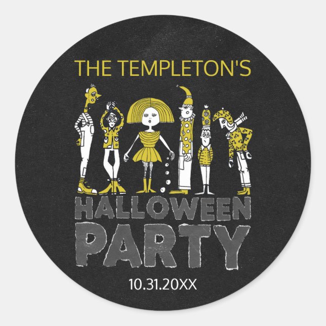 Pegatina Redonda Fiesta de disfraces de Halloween (Anverso)