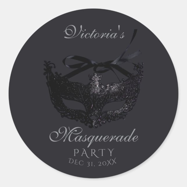 Pegatina Redonda Fiesta de disfraz moderno plata negro (Anverso)