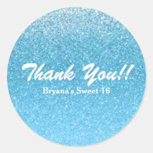 Pegatina Redonda Fiesta de Dulces 16 años azul de cuento de hadas