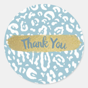Pegatina Redonda Fiesta de Estampado Animal Leopardo Guepardo Azul 