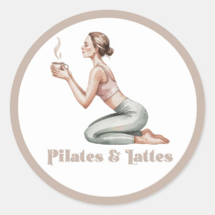 Pegatina Redonda Fiesta de Experiencia de Bienestar Pilates & Latte