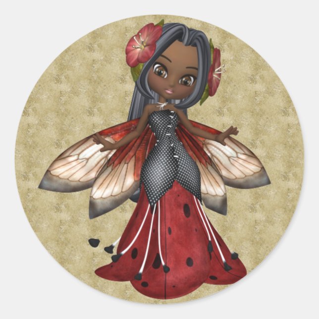 Pegatina Redonda Fiesta de Faerie afroamericano Ladybug (Anverso)