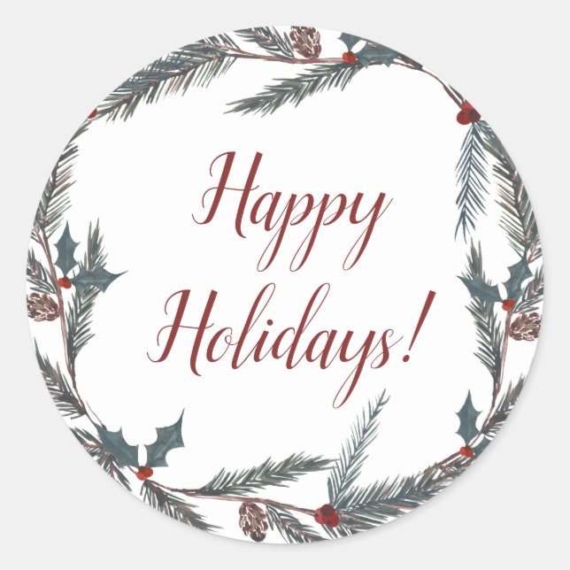Pegatina Redonda Fiesta de feriado de invierno de pino botánico Ber (Anverso)