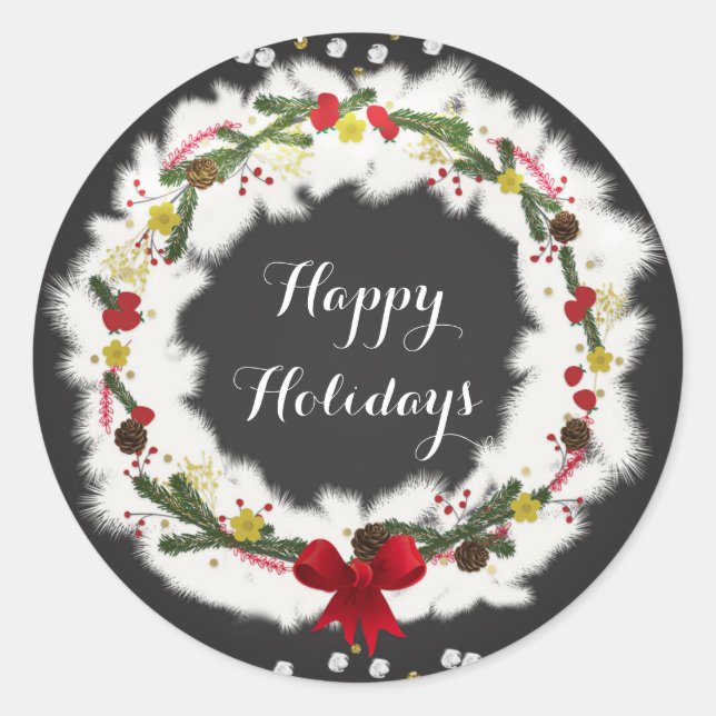 Pegatina Redonda Fiesta de feriado de vino blanco para Navidades ru (Anverso)