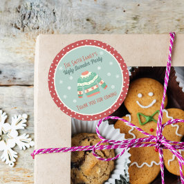 Pegatina Redonda Fiesta de feriado por el suéter retro y feo a los 