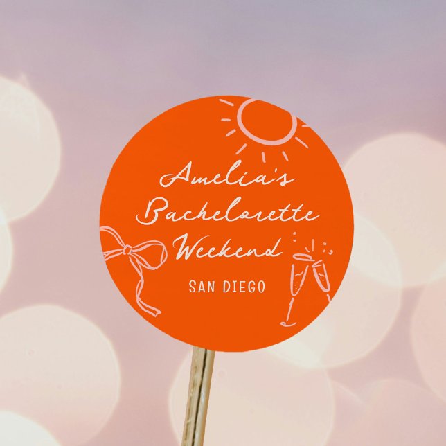 Pegatina Redonda Fiesta de fin de semana de soltera con boceto rosa (Pink and red girly sketch illustrations bachelorette party weekend stickers.)