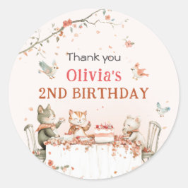 Pegatina Redonda Fiesta de flores con gatos
