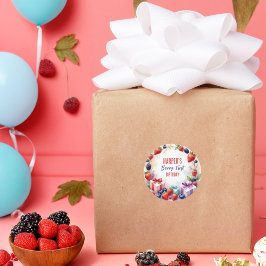 Pegatina Redonda Fiesta de fresa de primer cumpleaños de la Berry d