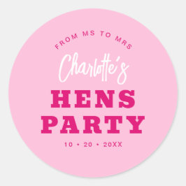 Pegatina Redonda Fiesta de gallinas modernas rosa caliente minimali