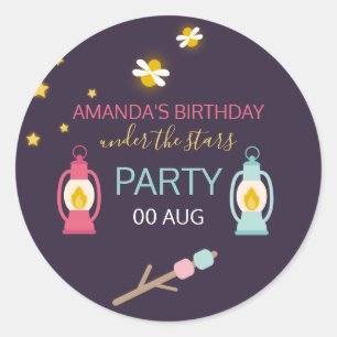 Pegatina Redonda Fiesta de Glamping personalizada