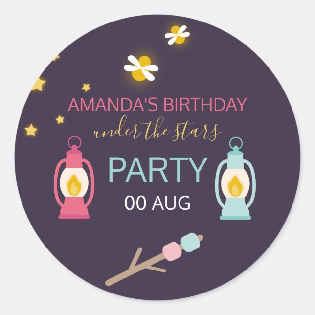 Pegatina Redonda Fiesta de Glamping personalizada (Anverso)