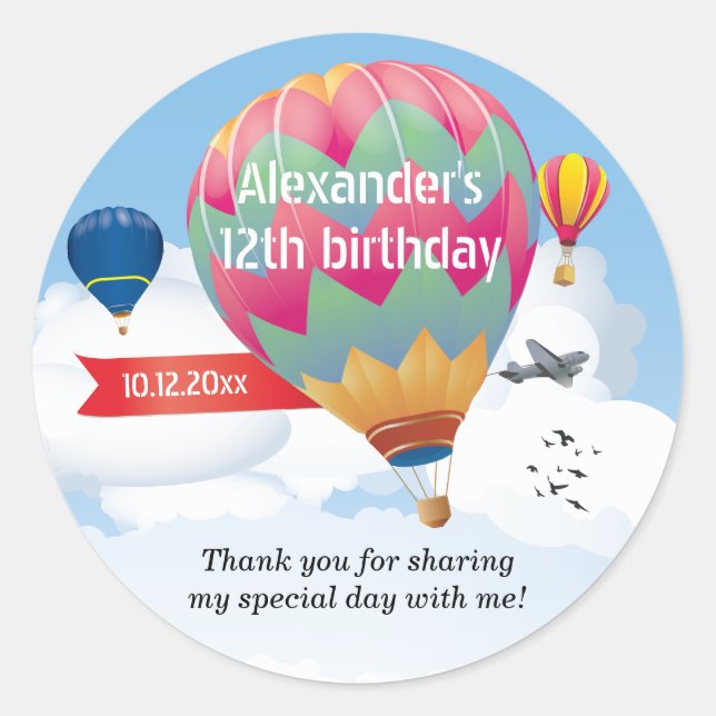 Pegatina Redonda Fiesta de globo de aire caliente (Anverso)